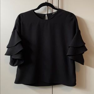 Zara Black Flouncy Ruffle Sleeve Blouse